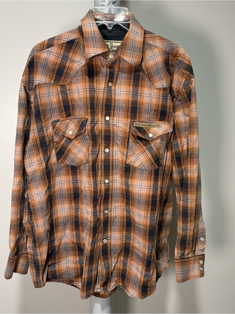 Jesse James Work Wear Pearl Snap Shirt Mens L Flannel West‎ Coast Choppers Vtg